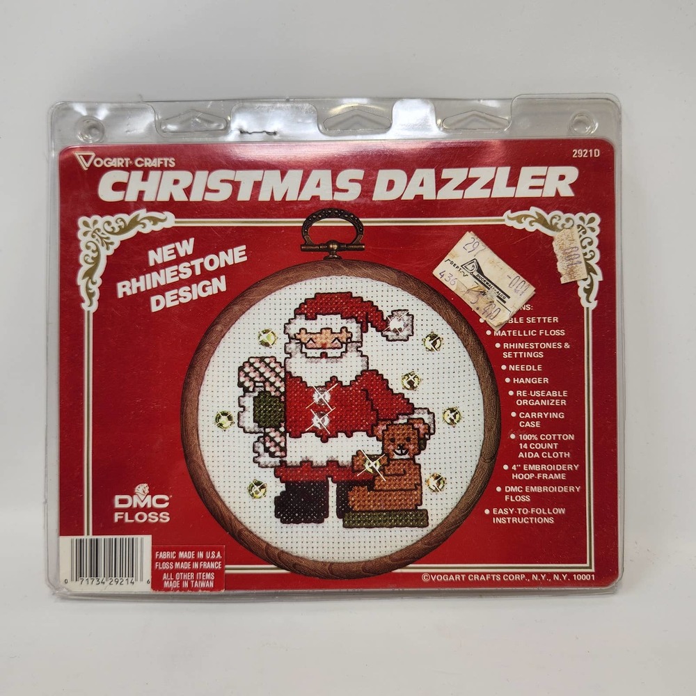 Vogart 2921D Christmas Dazzler Cross Stitch Kit Sampler Santa Clause Rhinestones